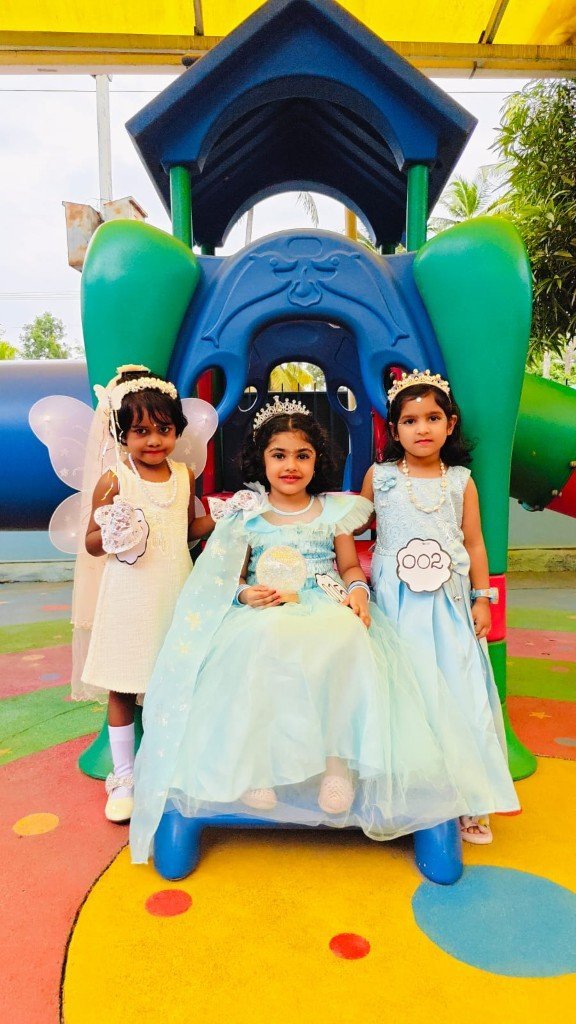 Children in princess and fairy costumes at the playground